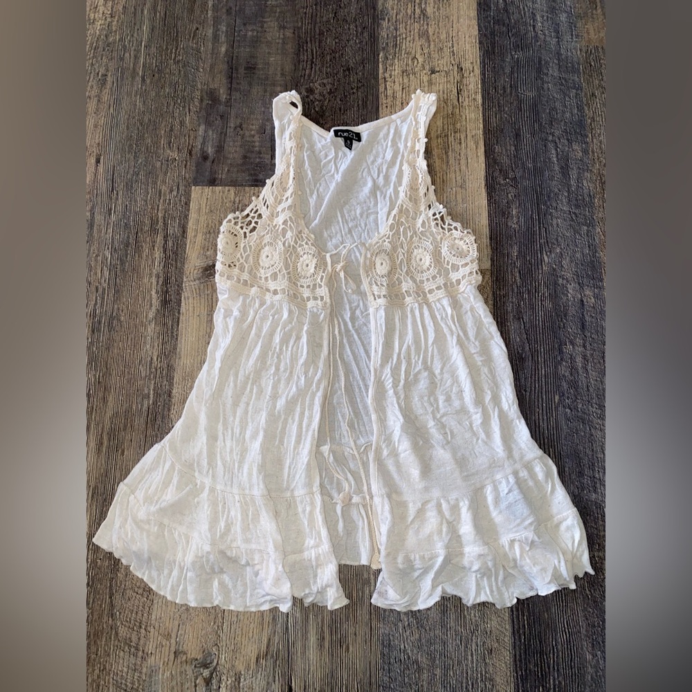 Rue21 White Crochet Tie-Front Ruffle Tank Dress